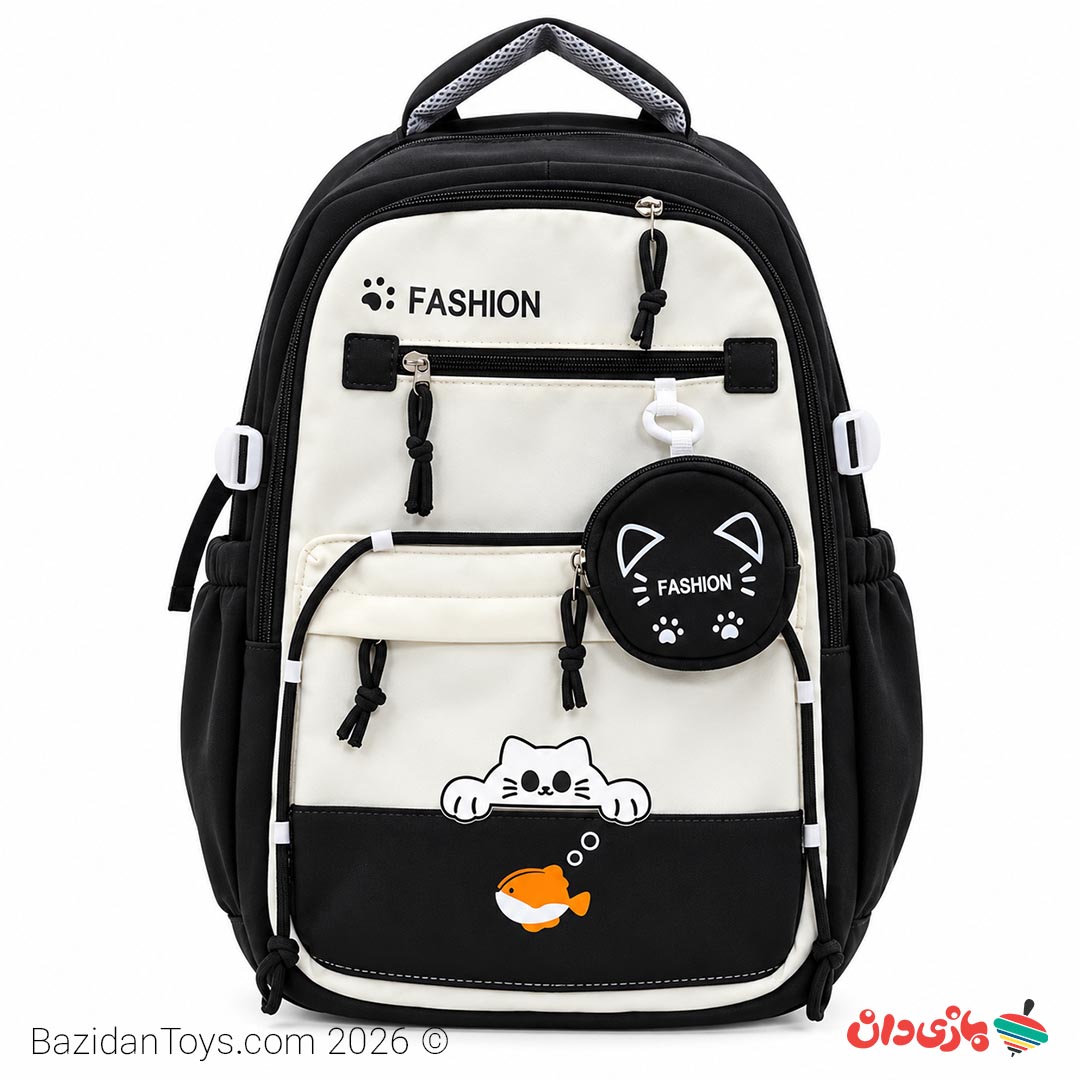 کوله پشتی طرح گربه مدل Fashion | کوله چند جیب کودک و نوجوان +7 - تصویر 3