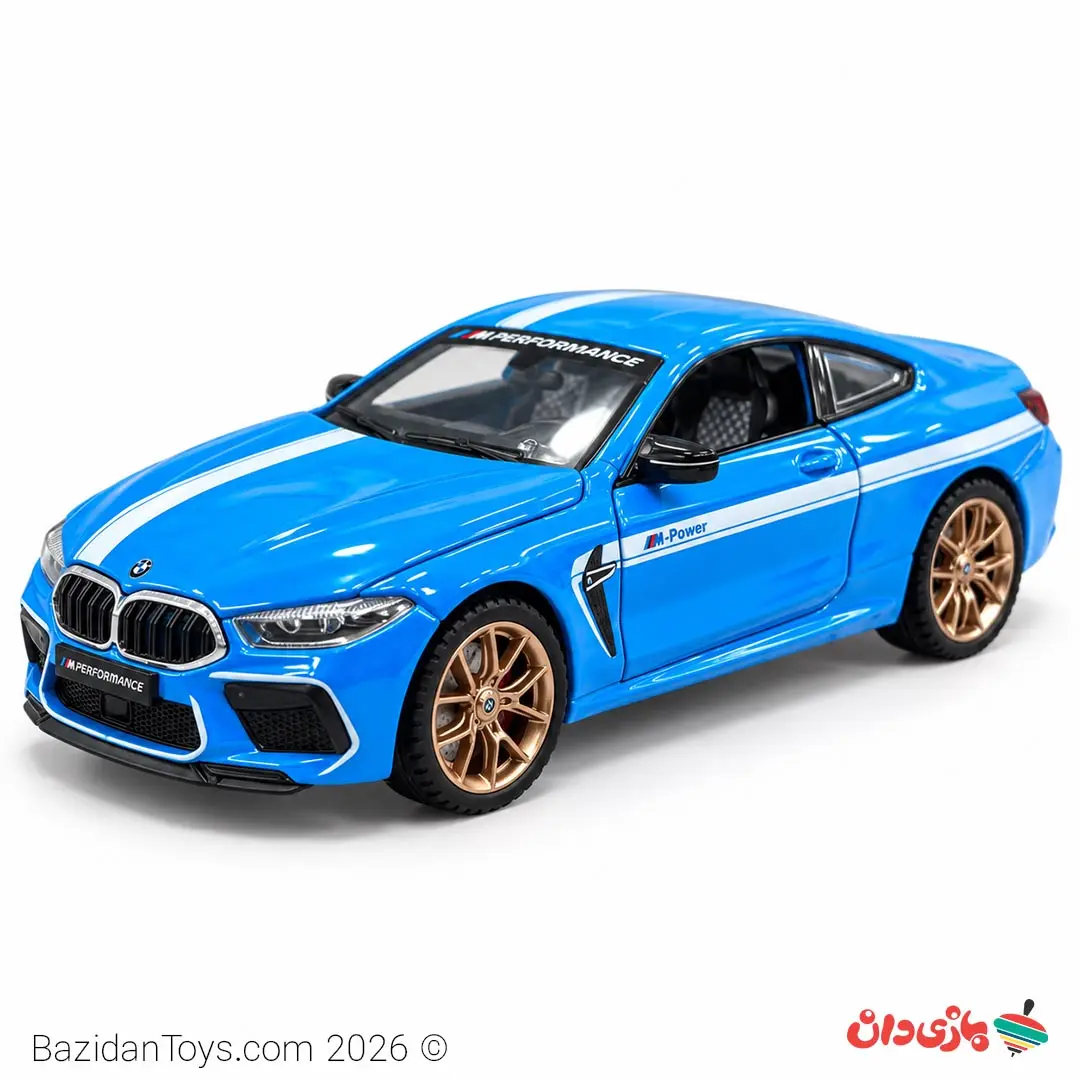 ماکت بی ام و M8 Competition آبی با رینگ طلایی و طراحی اسپرت