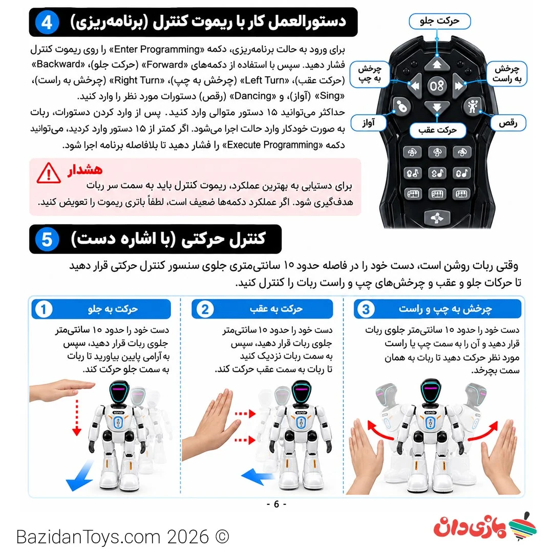 راهنمای فارسی شارژ و کنترل ربات کنترلی هوشمند کودک Bionic Robot